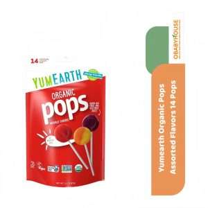 Yumearth Organic Pops Pomegrate, Peach, Strawberry, Cherry 14 Pops (Merah)