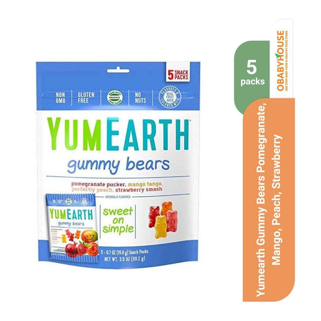 Yumearth Gummy Bears Pomegranate, Mango, Peach, Strawberry Isi 5 packs