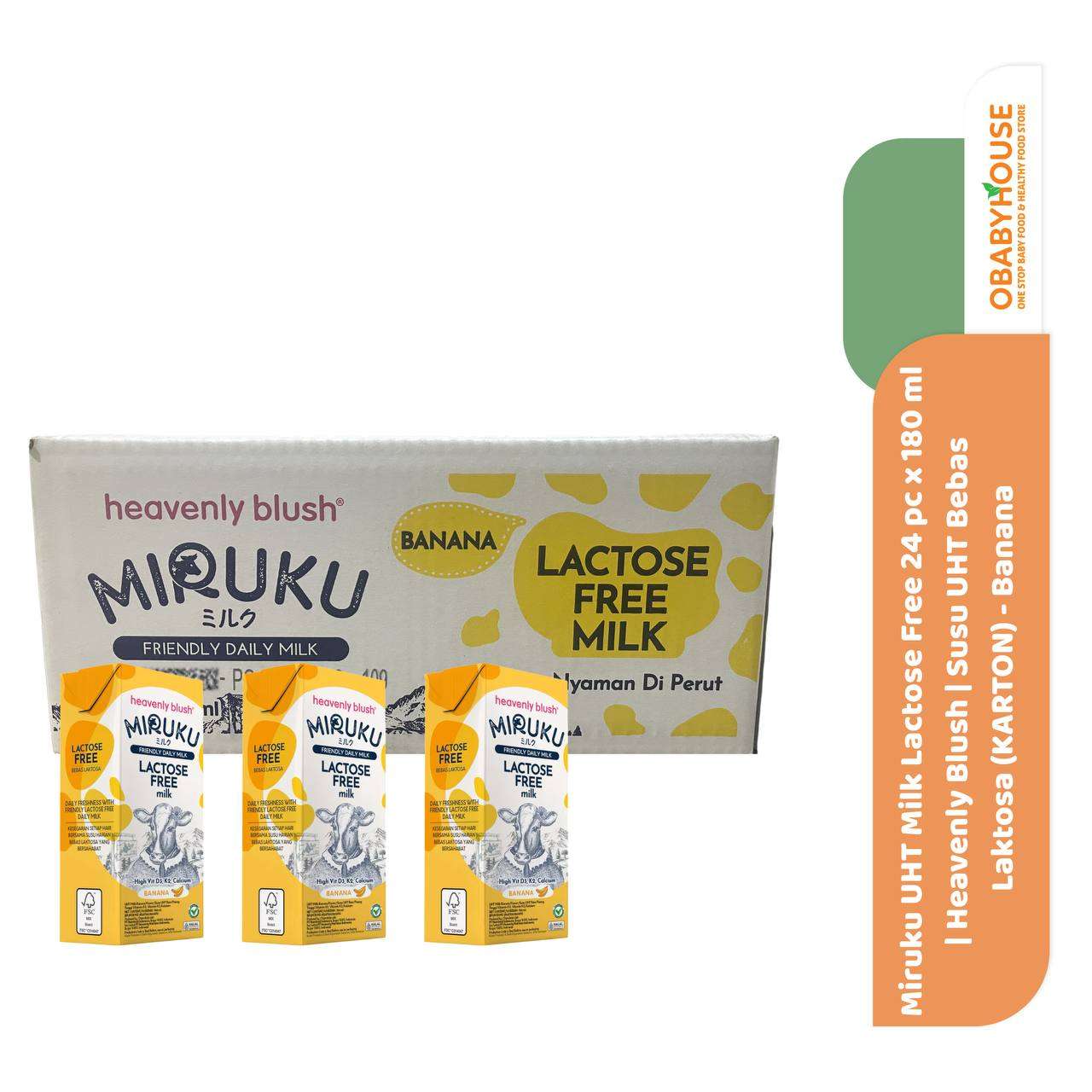 Miruku UHT Milk Lactose Free 24 pc x 180 ml | Heavenly Blush | Susu UHT Bebas Laktosa (KARTON) – Banana