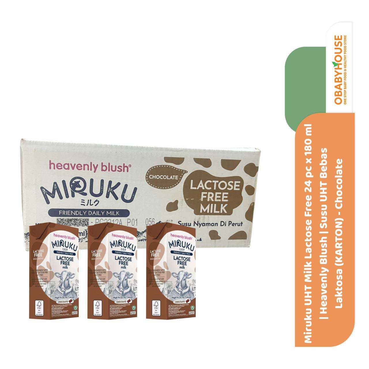 Miruku UHT Milk Lactose Free 24 pc x 180 ml | Heavenly Blush | Susu UHT Bebas Laktosa (KARTON) – Chocolate